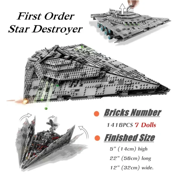 First Order Destroyer Space  Fighter Spaceship Model Building Blocks - Image 2