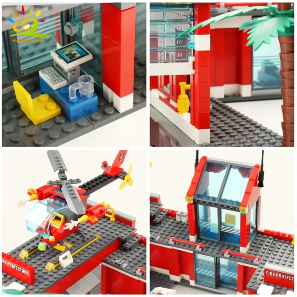 Fire Station Model Building Blocks Truck Helicopter Firefighter Bricks City - Image 4