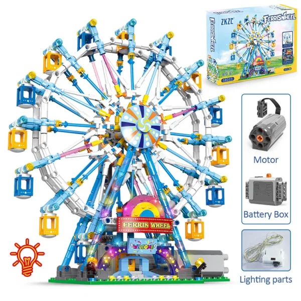 City Friends MOC Rotating Ferris Wheel Building Blocks Electric Bricks with Light - Image 7