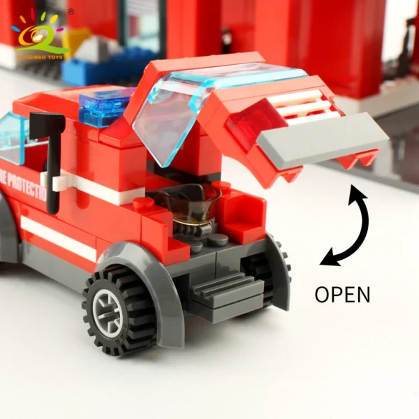 Fire Station Model Building Blocks Truck Helicopter Firefighter Bricks City - Image 2