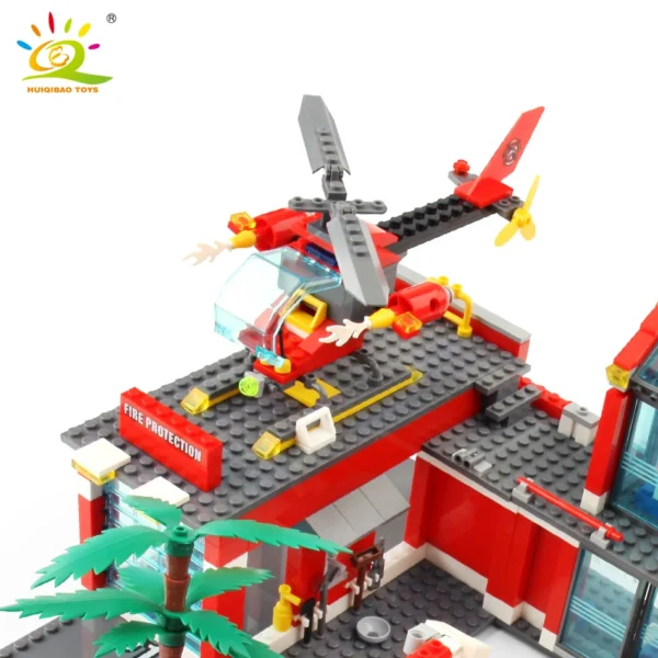 Fire Station Model Building Blocks Truck Helicopter Firefighter Bricks City - Image 5