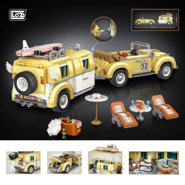 Creative RV Series Beetle Wagon Technical Car Blocks Building City Mini Camper Vehicle - Image 4
