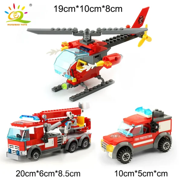 Fire Station Model Building Blocks Truck Helicopter Firefighter Bricks City - Image 3