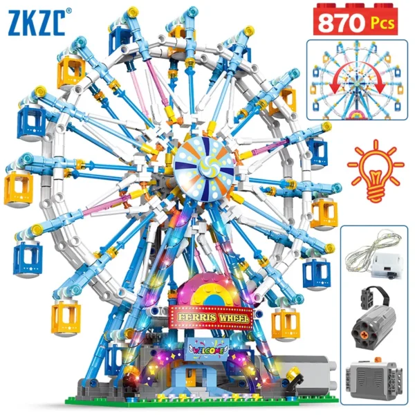 City Friends MOC Rotating Ferris Wheel Building Blocks Electric Bricks with Light