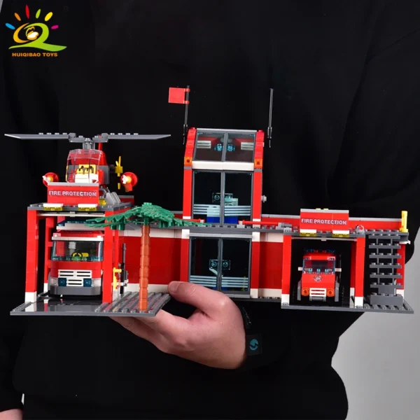 Fire Station Model Building Blocks Truck Helicopter Firefighter Bricks City - Image 6