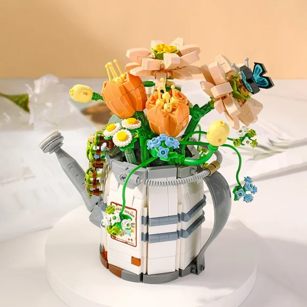 Mini Watering Can Potted Building Blocks Flowers - Image 2