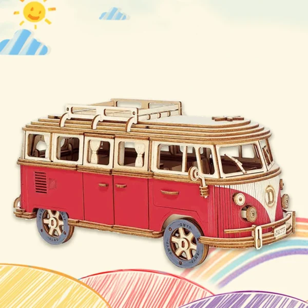 Retro Bus European-style Campervan 3D Wooden Puzzle - Image 2