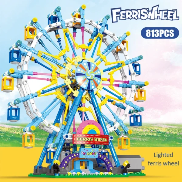 City Friends MOC Rotating Ferris Wheel Building Blocks Electric Bricks with Light - Image 5