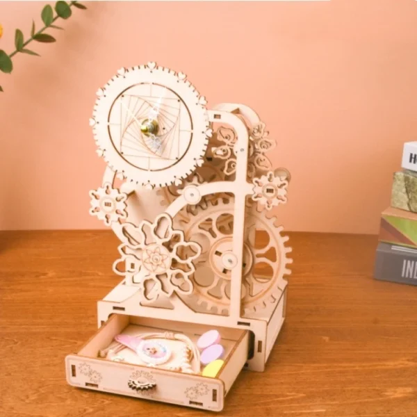 Creative 4 in 1 Pen Holder, Clock Music box 3D Wooden Puzzle - Image 2