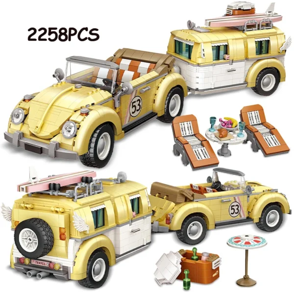 Creative RV Series Beetle Wagon Technical Car Blocks Building City Mini Camper Vehicle