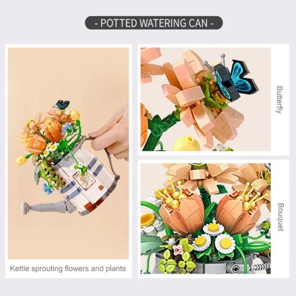 Mini Watering Can Potted Building Blocks Flowers - Image 4
