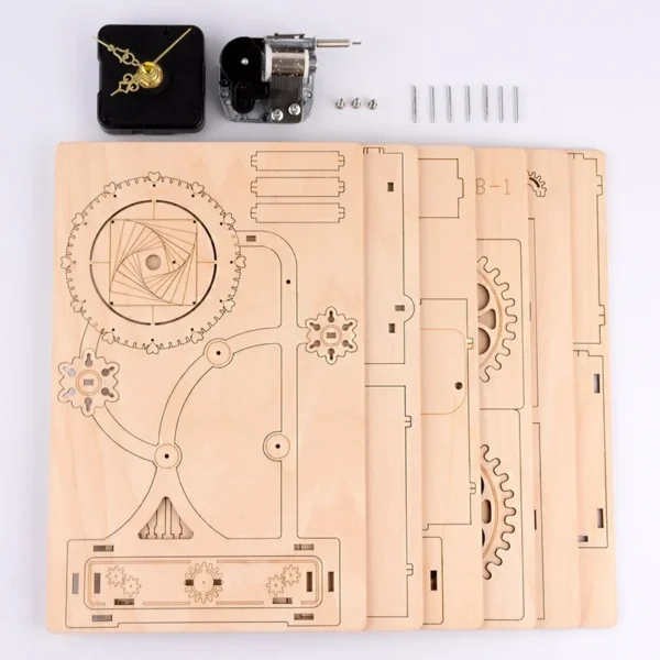Creative 4 in 1 Pen Holder, Clock Music box 3D Wooden Puzzle - Image 4