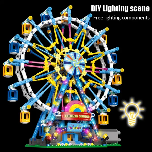 City Friends MOC Rotating Ferris Wheel Building Blocks Electric Bricks with Light - Image 6