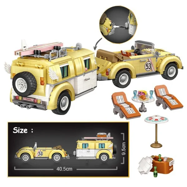 Creative RV Series Beetle Wagon Technical Car Blocks Building City Mini Camper Vehicle - Image 3
