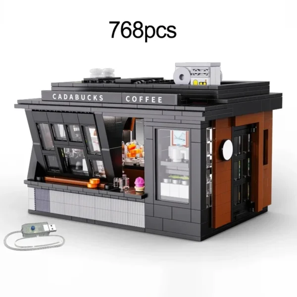 City Street View LED Restaurant Lights Store Architecture Building Blocks House Coffee Shop Bricks Model - Image 2