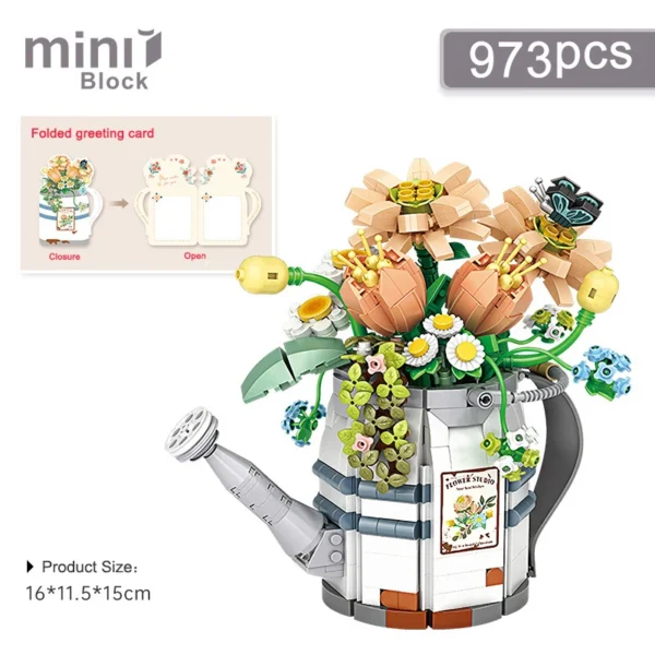 Mini Watering Can Potted Building Blocks Flowers