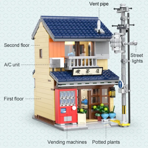 City Japanese Tea Shop House Architecture Building Blocks Friends Shop Figures Bricks - Image 2