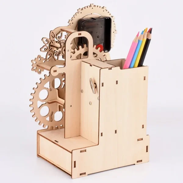 Creative 4 in 1 Pen Holder, Clock Music box 3D Wooden Puzzle - Image 3