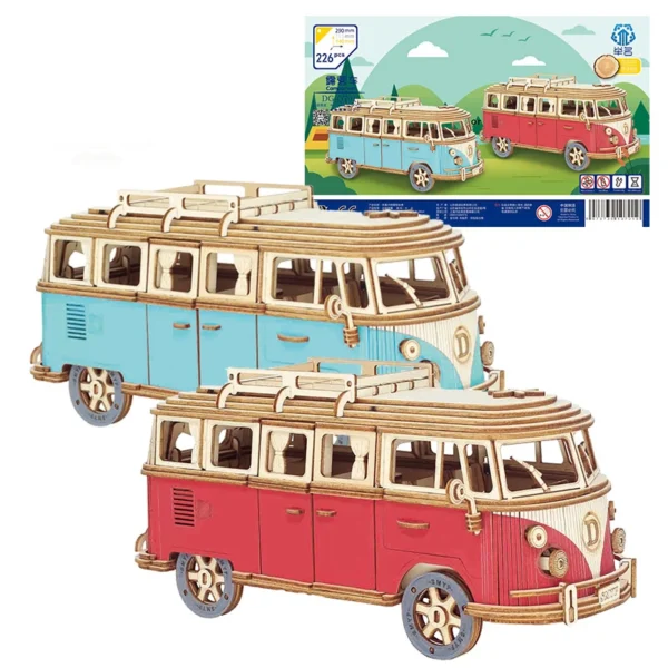 Retro Bus European-style Campervan 3D Wooden Puzzle - Image 4