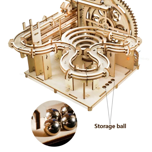 3D Wooden Puzzle Mechanical Manual Model  Building Set with 4 Ball - Image 4