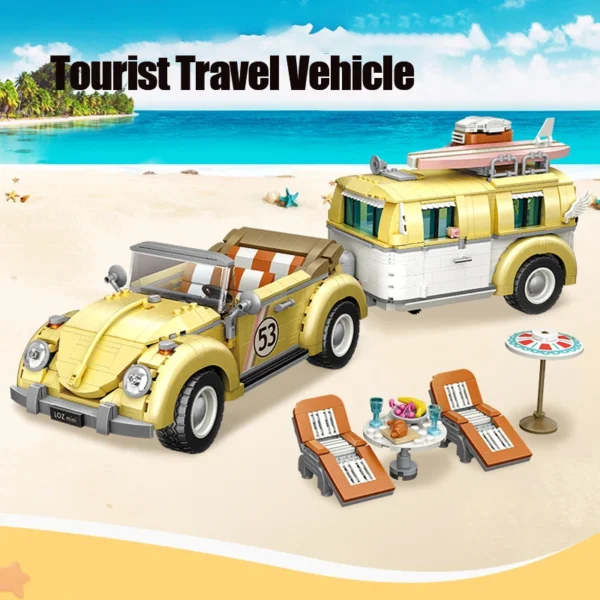 Creative RV Series Beetle Wagon Technical Car Blocks Building City Mini Camper Vehicle - Image 2