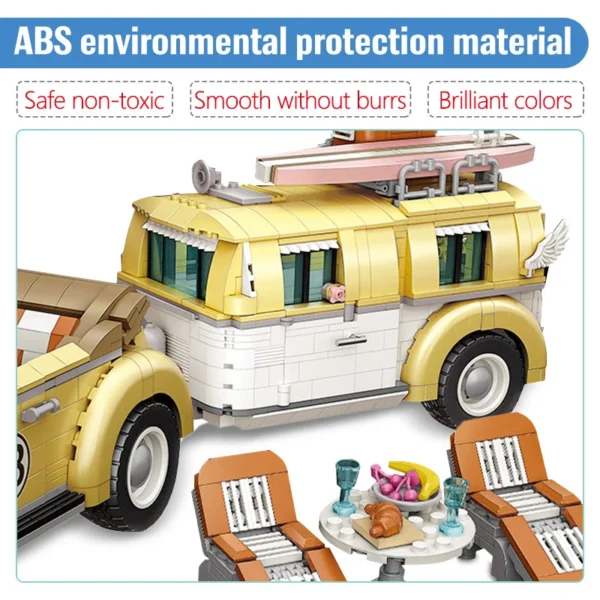 Creative RV Series Beetle Wagon Technical Car Blocks Building City Mini Camper Vehicle - Image 5