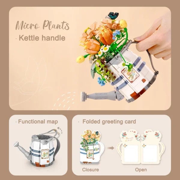 Mini Watering Can Potted Building Blocks Flowers - Image 3