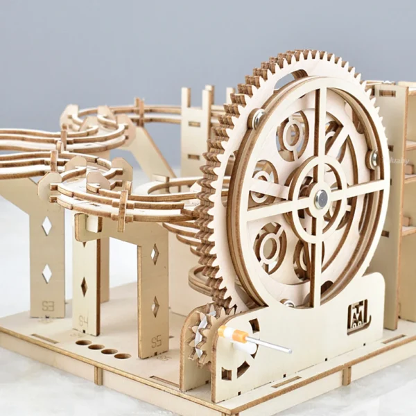 3D Wooden Puzzle Mechanical Manual Model  Building Set with 4 Ball - Image 2