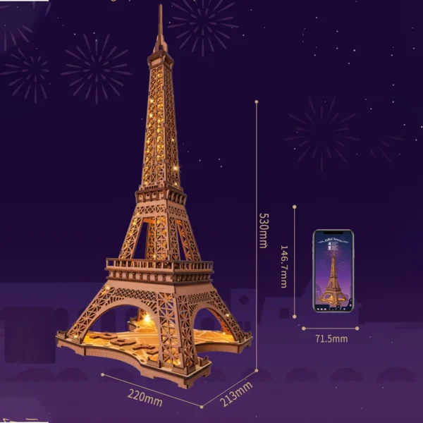 Wooden Puzzle Eiffel Tower with Light - Image 2