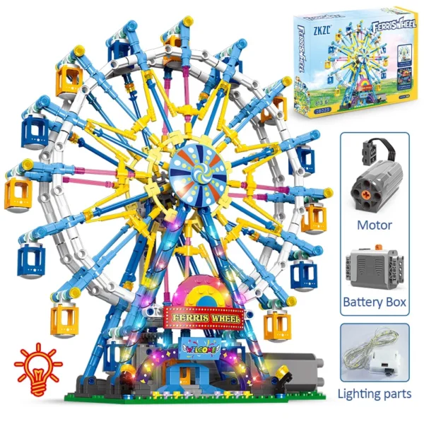 City Friends MOC Rotating Ferris Wheel Building Blocks Electric Bricks with Light - Image 8