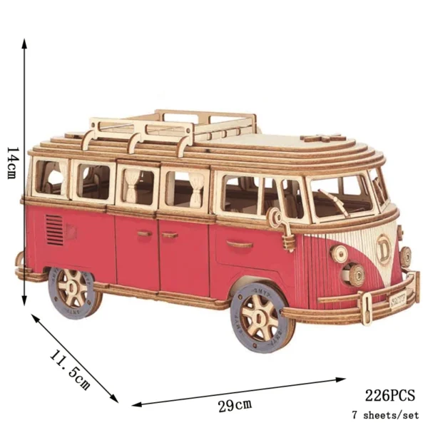 Retro Bus European-style Campervan 3D Wooden Puzzle - Image 5